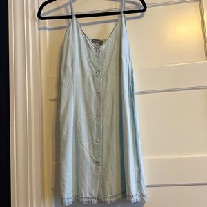 Denim mini dress with white buttons